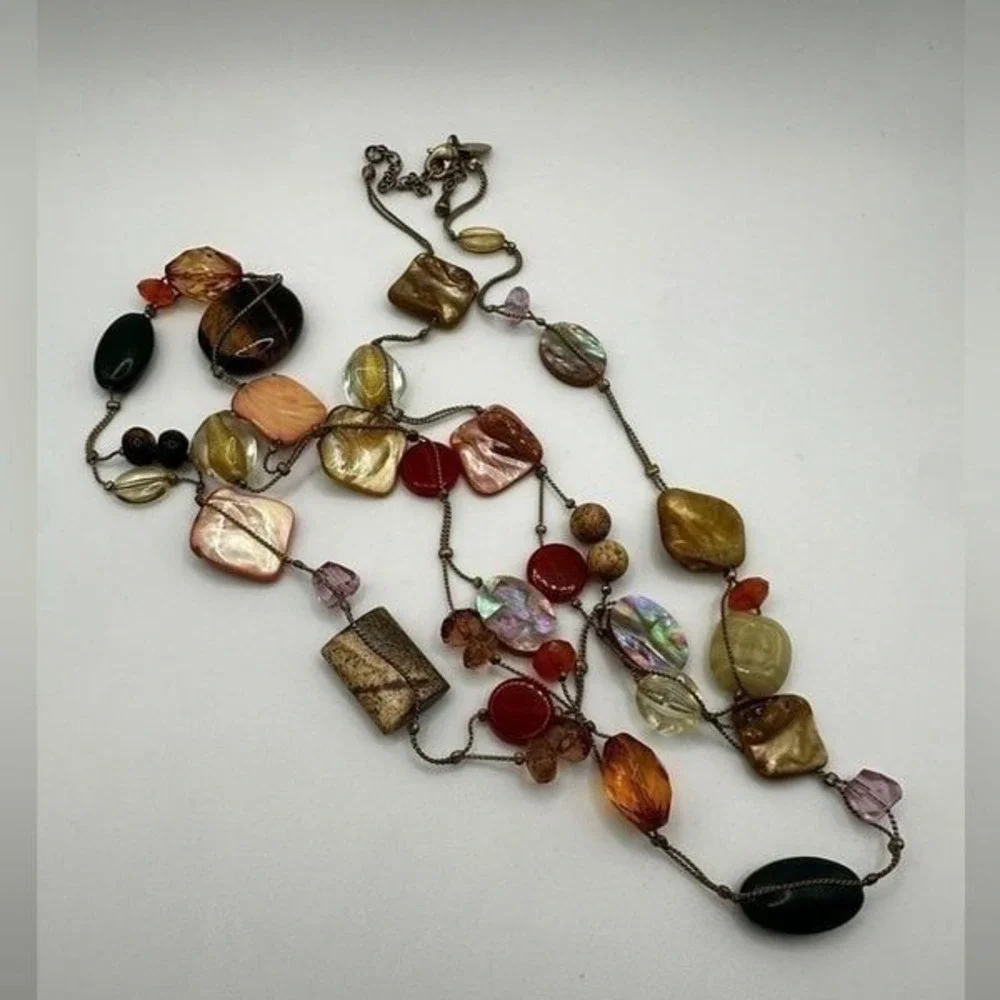 Lia Sophia mother of pearl, glass, tigers eye, picture jasper beaded necklace!